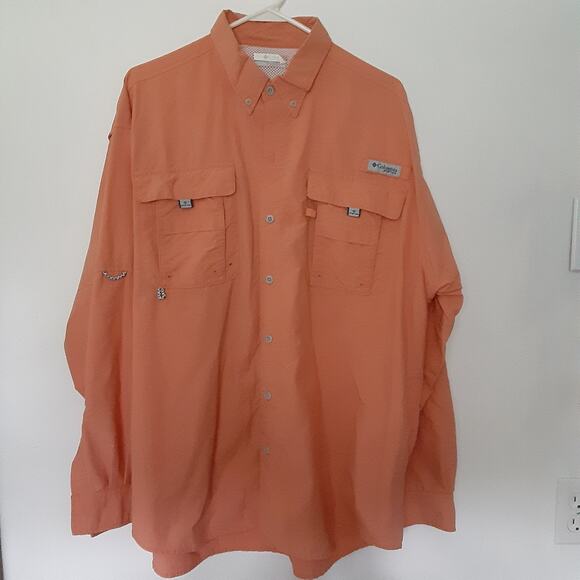 Columbia PFG Fishing Shirt Mens L Peach Long Sleeve Vented Outdoors Omni-Shade - Picture 1 of 11
